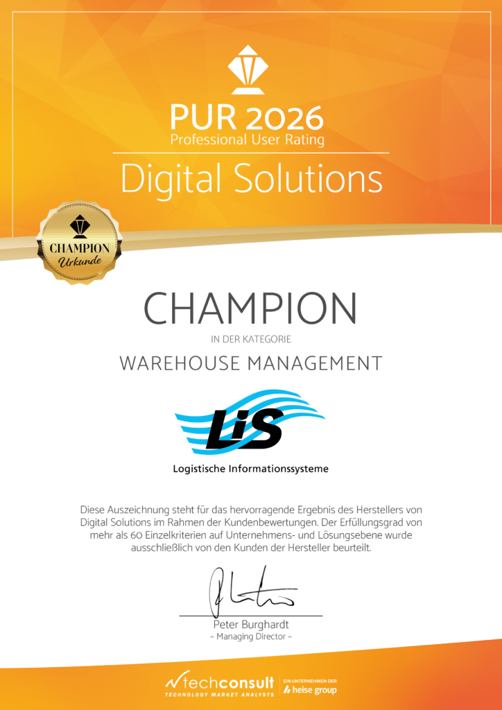 Spitzenplatz für unser LIS Warehouse Management (LWM) im unabhängigen Anwendervergleich